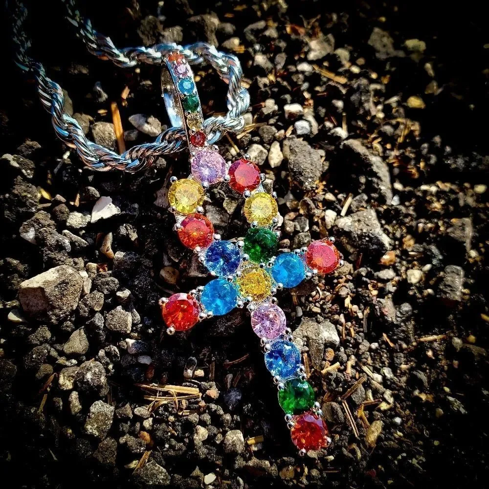 Multicolored Diamond Ankh Necklace